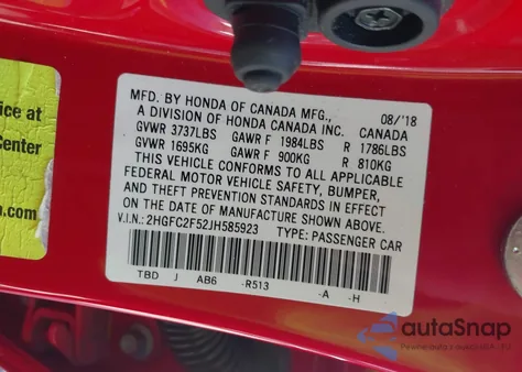 2018 Honda Civic Lx from USA, damaged, VIN 2HGFC2F52JH585923